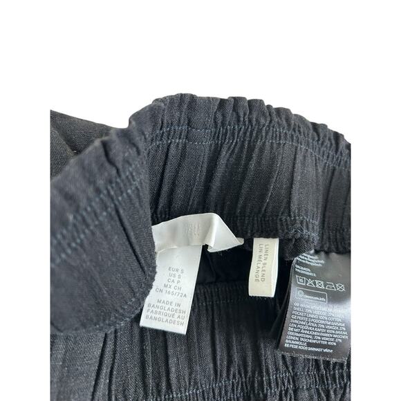 H&M Black Linen-Blend Pull-On Shorts Sz Small Relaxed Side Pockets High Waist - Picture 6 of 10